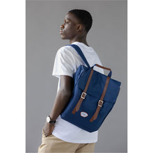 Load image into Gallery viewer, Bailey Co Richmond Convertible Pannier Backpack for Bicycle in Navy on model