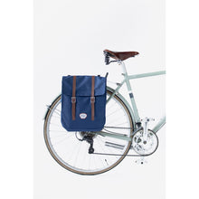 Load image into Gallery viewer, Bailey Co Richmond Convertible Pannier Backpack for Bicycle in Navy on bike
